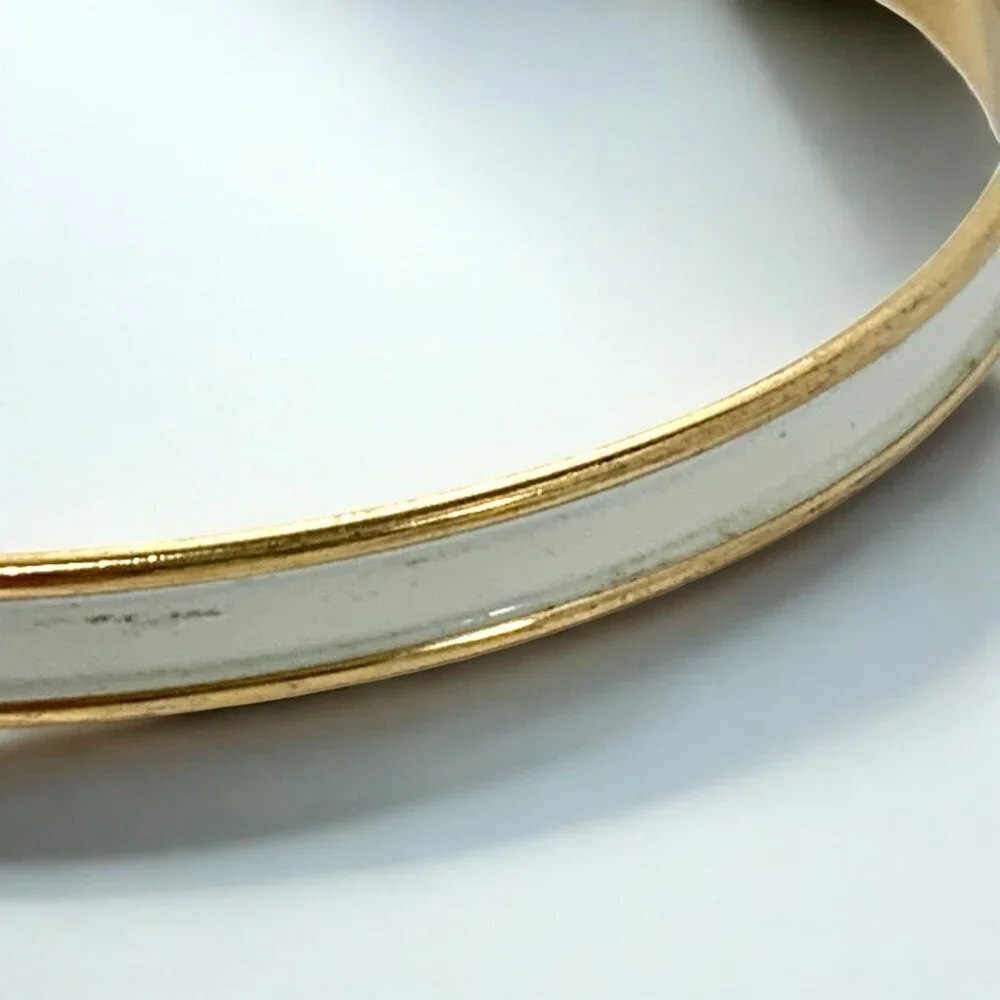 Napier Gold Tone & White Enamel Vintage Bangle Bracelet 2.5
